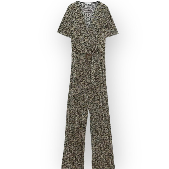 Zara Floral Belted Jumpsuit Bloggers Favorite Size Medium - Picture 4 of 11